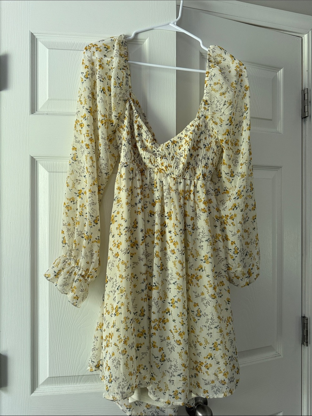 Floral Smocked Long-Sleeve Mini Dress - Yellow